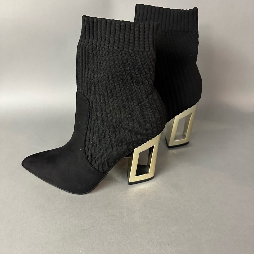 Catherine Malandrino Black Ankle Boots with Silver Heels